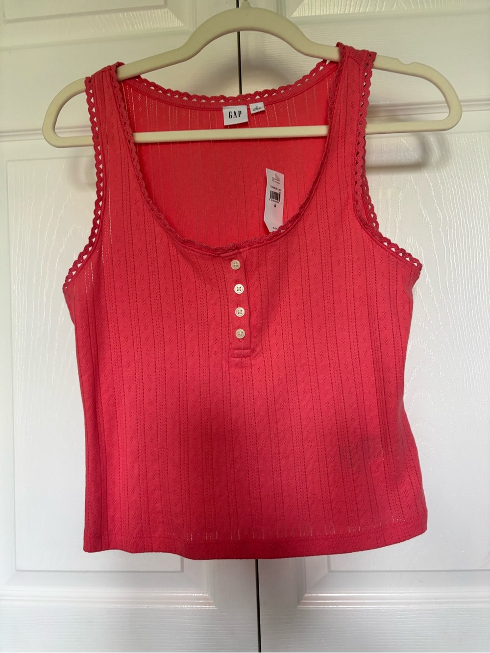 GAP Coral Ribbed Henley Lace-Trim Tank